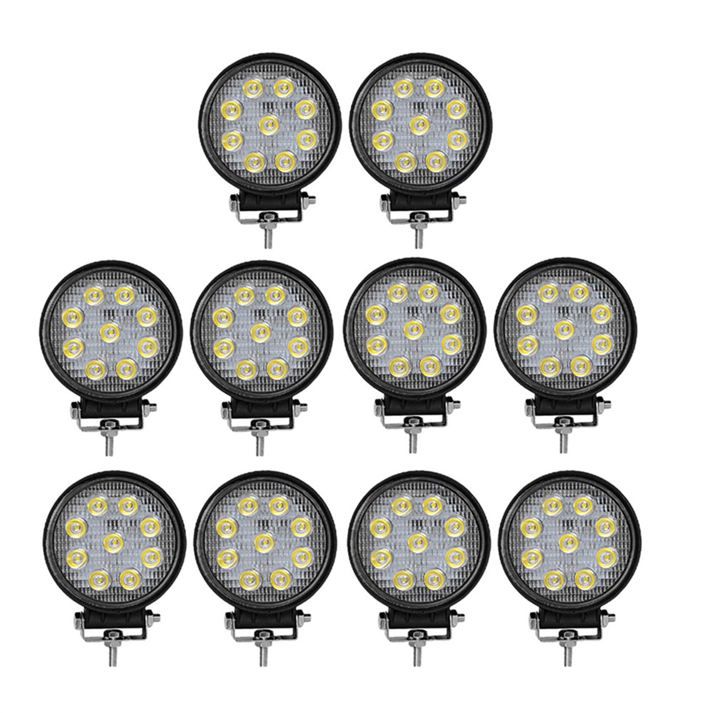 munirater 10-Pack 4 Inches LED Light Bar 27W LED Light Pods Flood Round Work Light Off Road Light Waterproof LED Fog Light Truck Light Driving Light Boat Light for Truck Pickup SUV ATV UTV