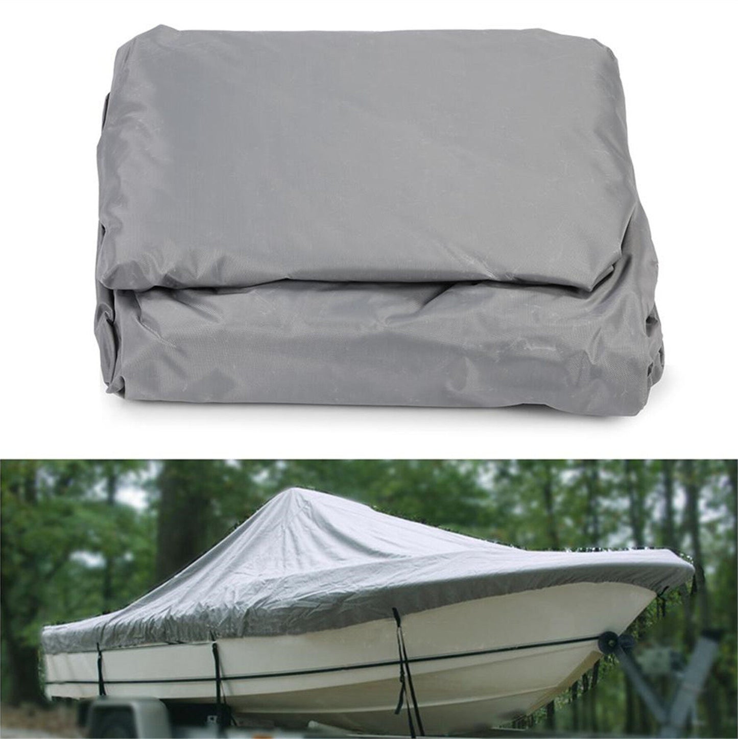 munirater 17-19Ft 210D Boat Cover Heavy Duty Trailerable with Tightening Strap Replacement for V-Hull Fishing Ski Marine Boat Protective Grey