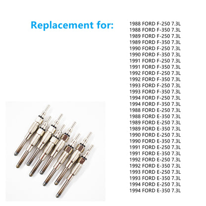 munirater Diesel Glow Plugs 8pcs Replacement for 1988-1994 Ford F-250 F-350 E-350 E-250 7.3L F2TZ12A342A E7TZ12A342A 0250202254