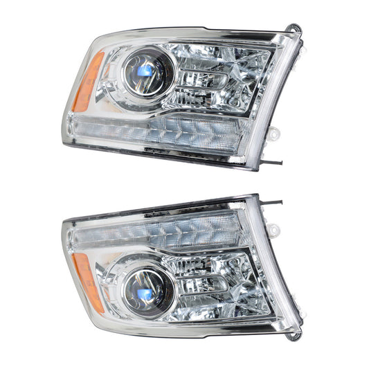 munirater Headlight For 2009-2018 Dodge Ram Halogen w/LED DRL Chrome Left+Right