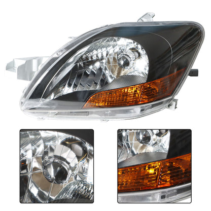 munirater Black Housing Headlights Headlamps Assembly Replacement for 2007-2011 Yaris Base Sedan 4-Door with Amber Corner Driver & Passenger Side TO2518108 TO2519108