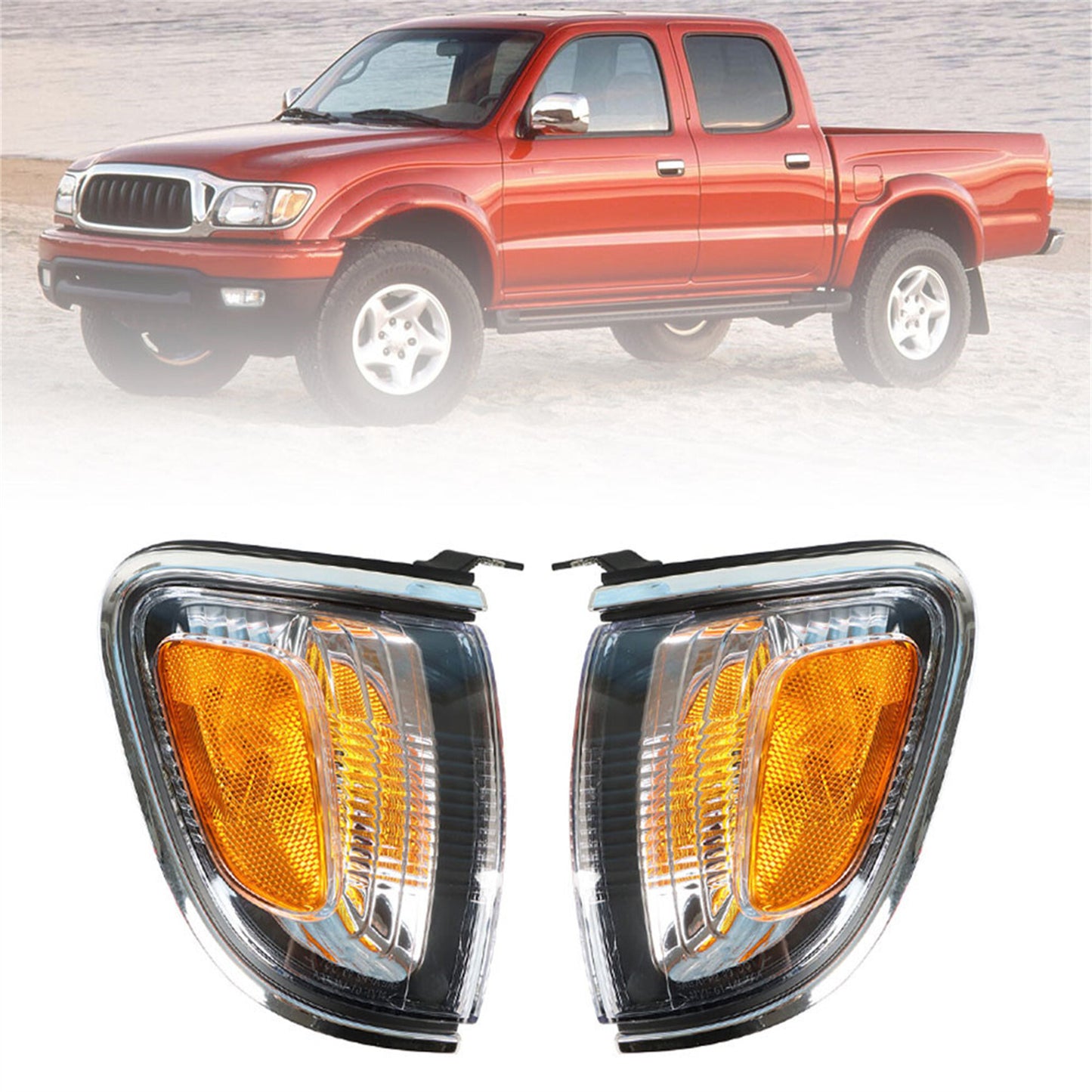 munirater Pair of Park Signal Corner Marker Lights w/Black Trim or Chrome Trim Replacement for 2001-2004 Tacoma Pickup Truck 8162004090C0 8161004090C0