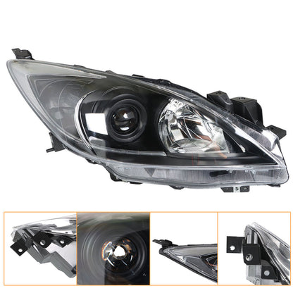 munirater MA2518130 MA2519130 Black Housing Clear Corner Projector Headlight Assembly HeadLamp Pair Replacement for 2010 2011 2012 2013 Mazda 3